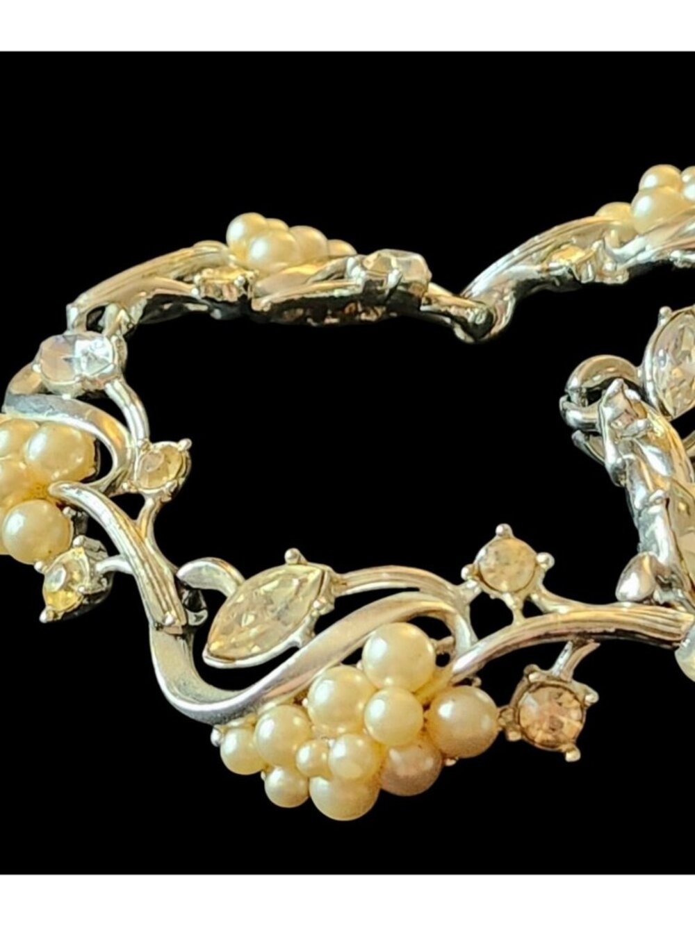 Faux Pearl & Rhinestone Cluster Necklace By Star Vine Design Grapes Leaves MCM V - Picture 2 of 8